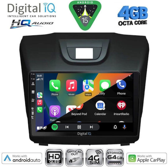 Digital IQ Auto-Audiosystem Isuzu D-Max 2012-2020 Bluetooth USB Eingebautes Wi-Fi GPS Apple CarPlay Android Auto mit 9 Zoll Touchscreen