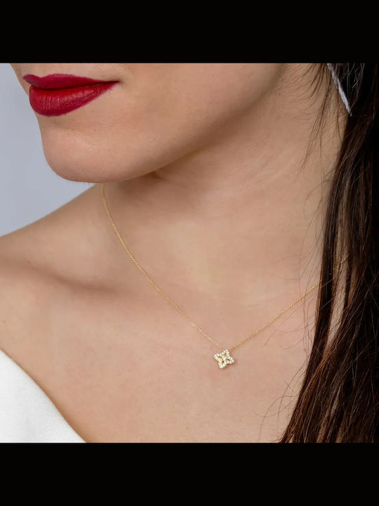 Halskette mit Blumenmuster aus 9K Gold mit Zirkon