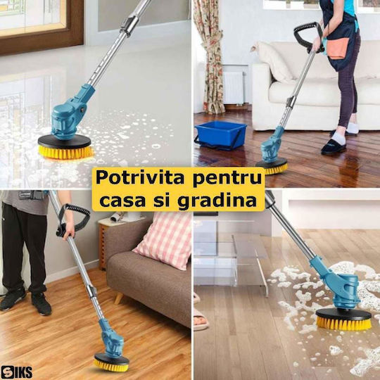 Siks Mașină Electrică Multifuncțională de Curățare Perie Circulară Rosturi Pavaj Baterie Reîncărcabilă 3 Capete Interșchimbabile 2 Baterii 48v Tijă Telescopică Unghi Reglabil Capăt Ideal Curte Grădină Albastru