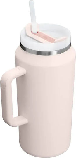 Stanley Flowstate Handled Tumbler Thermos 1.9lt Rose Quartz 2.0 with Straw and Handle