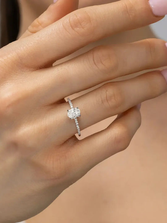 Single Stone Ring In 18K White Gold With Diamond
