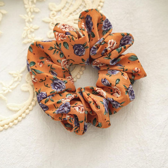 Classic Scrunchie Hair In Cotton Flowered Spring Orange