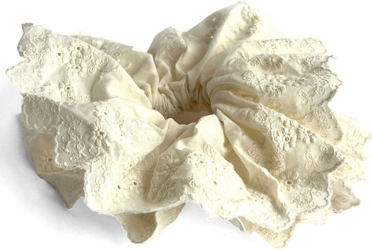 Classic Scrunchie Hair In Embroidered Sail Charm Retro Cream