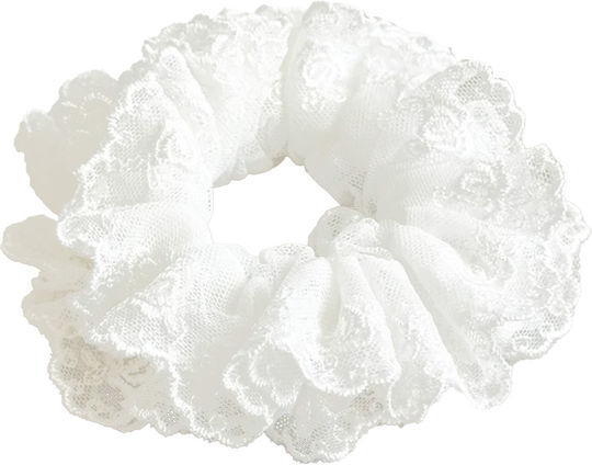 Classic Scrunchie Hair In Lace Embroidered Delicate White