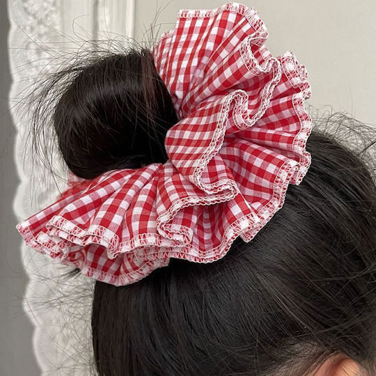 Scrunchy Maxi Haargummi In Vichy Samt Vintage Rote