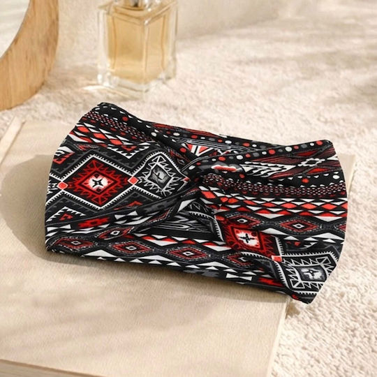 Crossed Headband Hair In Sweet Cotton Printed Aztec Red Black