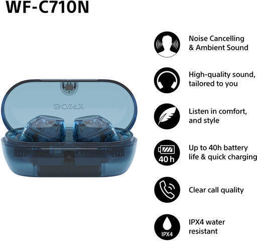 Sony WF-C710N In-ear Bluetooth Handsfree Ακουστικά με Αντοχή στον Ιδρώτα και Θήκη Φόρτισης Μπλε