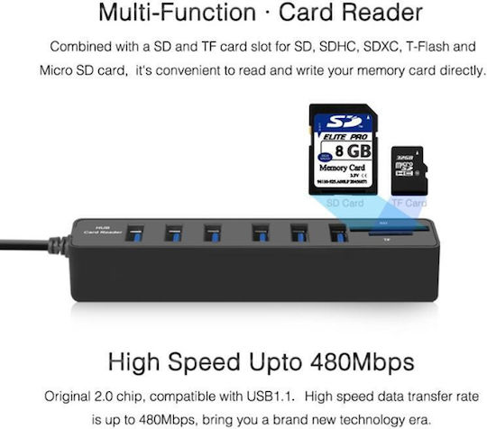 Hub 2.0 USB cu 6 Porturi USB 2.0 cu Conectare USB-A