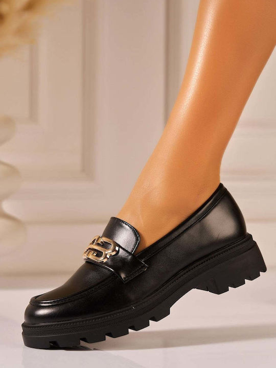 Leather Women's Moccasins In Black Color