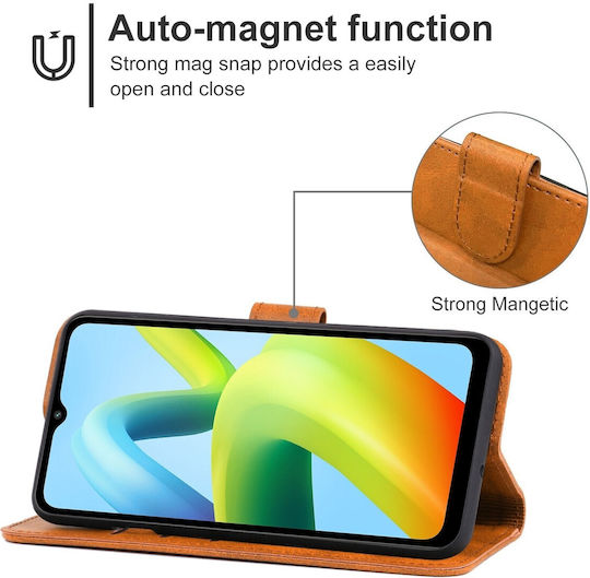 Tel1 Xiaomi Redmi A1 Plus A2 Plus Husa Tip Carte Maro Book Case Brown