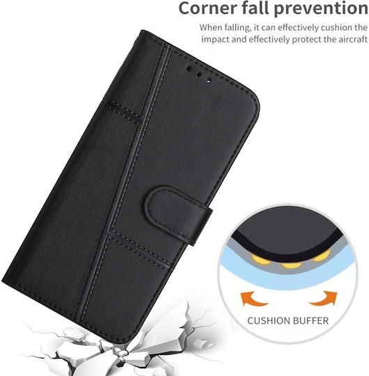 Tel1 Xiaomi Poco C65 Xiaomi Redmi 13C 4G 5G Stitching Calf Texture Buckle Book Case Black