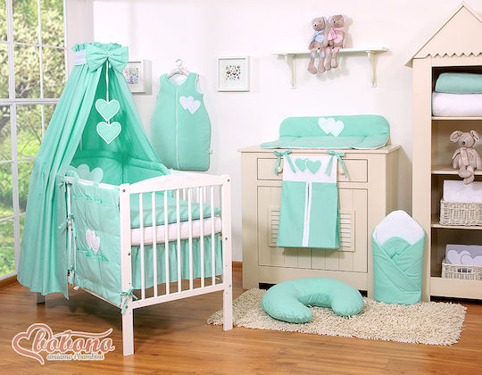 Bobono Bobono Baby Bettwäsche-Set Für Krippe Mint Herzen 5 Stück