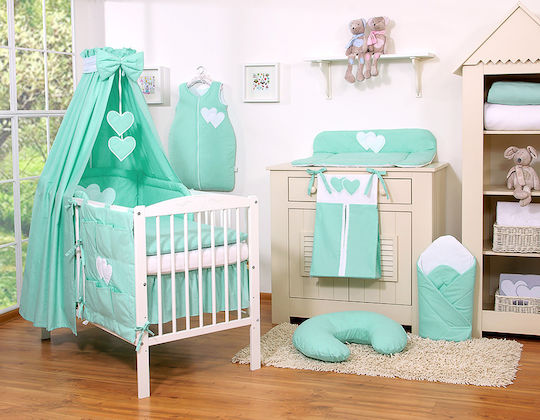 Bobono Bobono Baby Bettwäsche-Set Für Krippe Mint Herzen 5 Stück