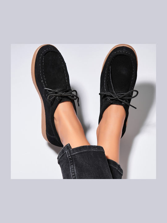 Leder Damen Mokassins in Schwarz Farbe