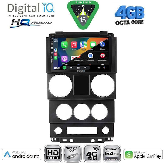 Digital IQ Car Audio System for Jeep Wrangler 2006-2011 Bluetooth USB WiFi GPS Apple CarPlay Android Auto with 9" Touch Screen