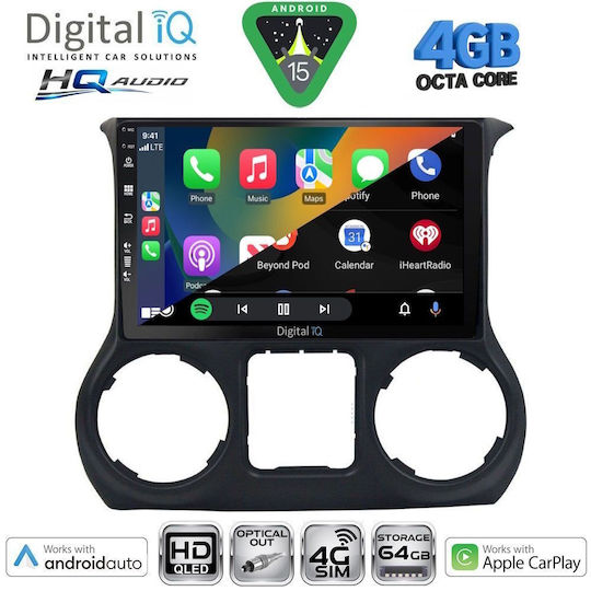 Digital IQ Car Audio System for Jeep Wrangler 2011-2014 (Bluetooth/USB/WiFi/GPS/Apple CarPlay/Android Auto) with 10" Touch Screen