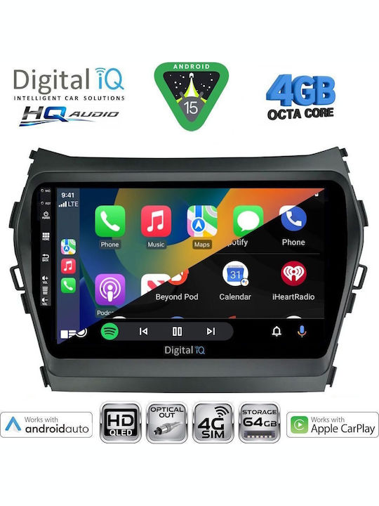 Digital IQ Car Audio System for Hyundai iX45 / Santa Fe 2013-2017 (Bluetooth/USB/WiFi/GPS/Apple CarPlay/Android Auto) with 9" Touch Screen