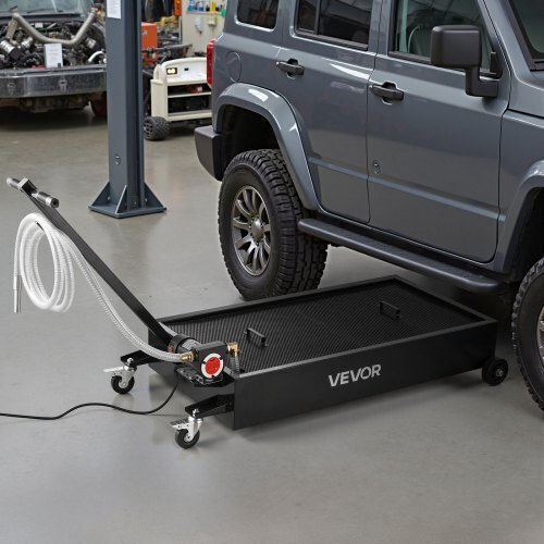 Low Profile Oil Drain Pan 75.7 Liter Capacity Rolling Oil Drain Pan Electric Pump & 2.2 M Hose Leakproof Corrosion Resistant Suitable for Cars SUVs Trucks Motorcycles ATVs Metal