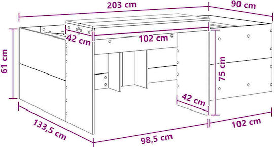 Kinderbett Einzel mit Schreibtisch Braune für Matratze 90x200cm