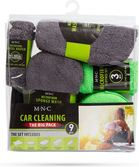 Set Curățare Mașină Microfibră 9 Bucăți Lavete Burete Mănușă Perie Jante Detailing Mașină
