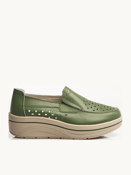 Leder Damen Mokassins in Grün Farbe