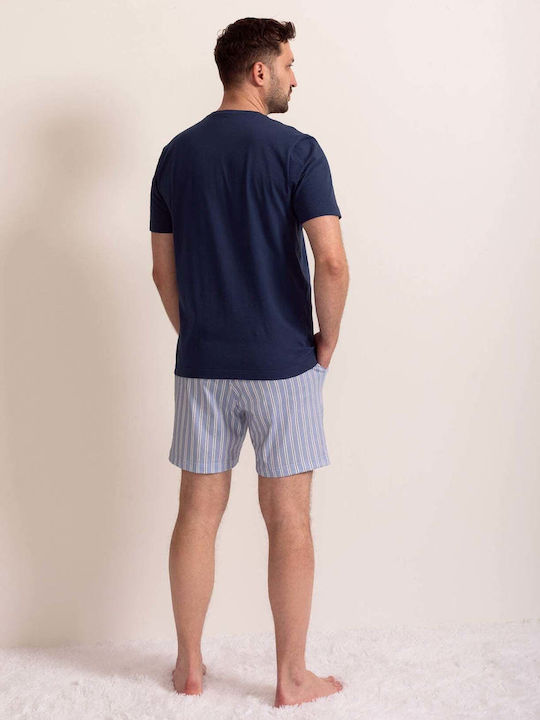 Sofiaman Sommer Herrenpyjama Bermuda Baumwollene Marineblau