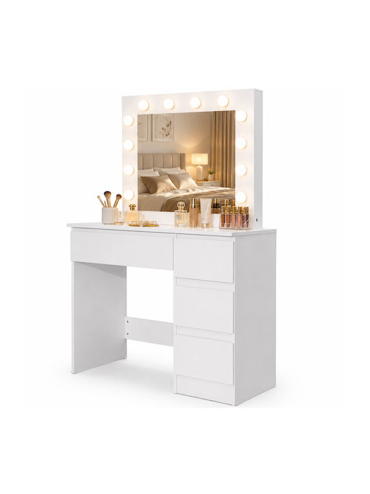 Floor-standing Bedroom Dressing Table Wooden White with Mirror 94x43x140cm
