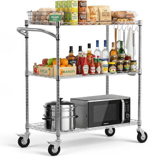 Vevor Vevor Kitchen Trolley Metallic 3 Tiers Silver 89x45x104cm