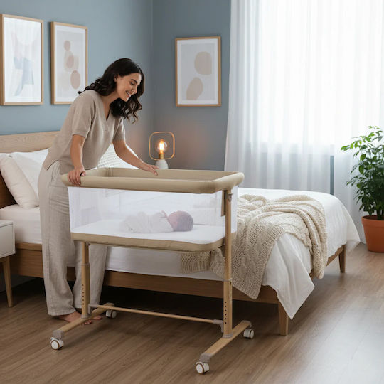 Asalvo Cradle with Mattress and Wheels Beige