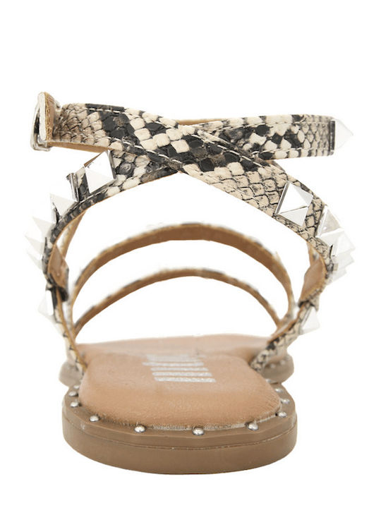 Leather Women's Flat Sandals Ecru