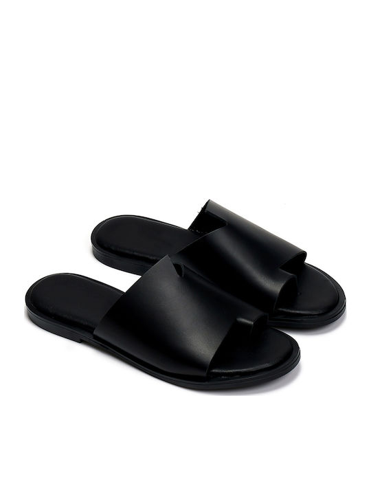 Leather Women's Flat Sandals Black
