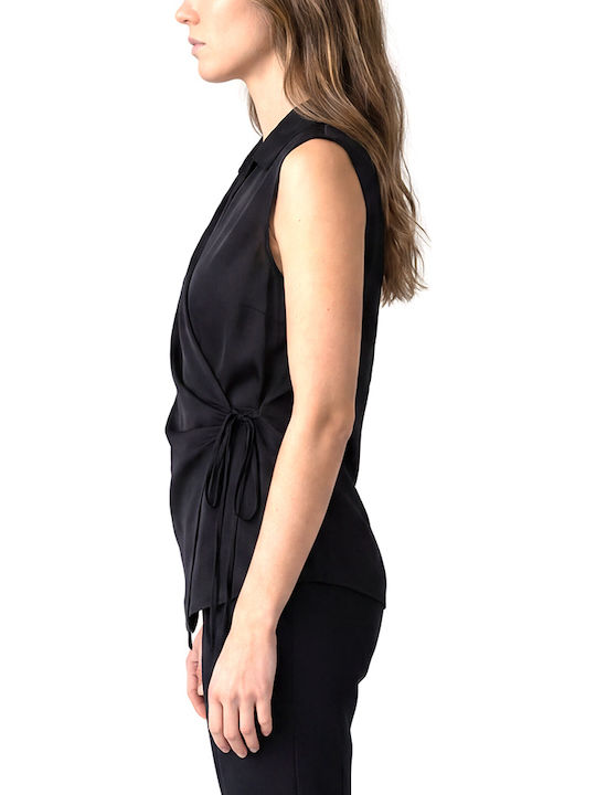Damen Bluse Satin Ärmellose Schwarz