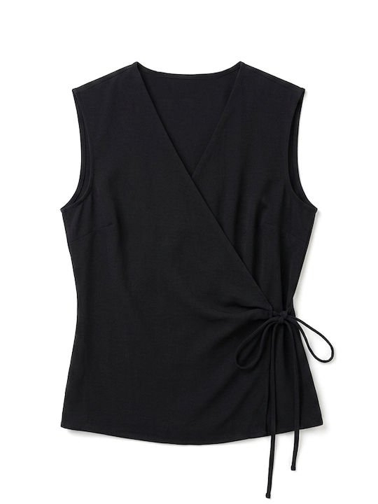 Damen Bluse Satin Ärmellose Schwarz