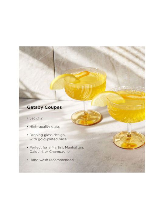 Viski Gatsby Set Cocktail/Drinking Glasses Made of Glass in Gold Colour 266ml 2 Pieces