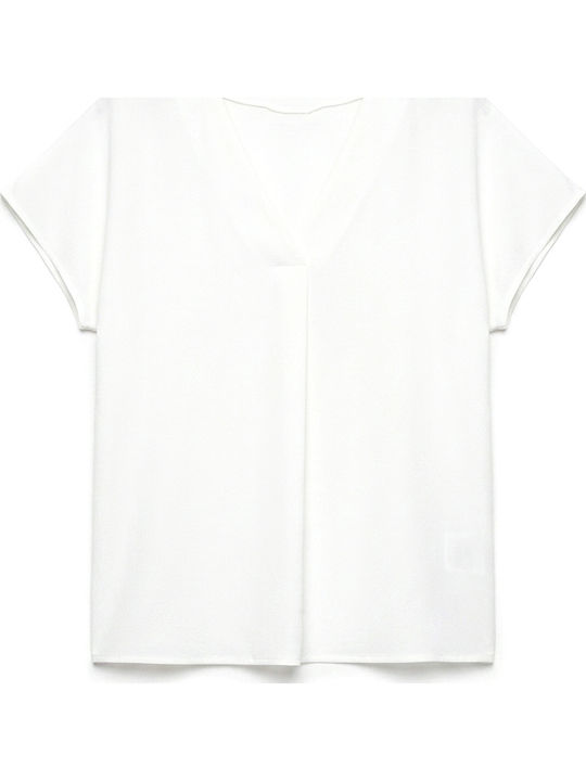Women's Blouse Twenty-29 Satin Short Sleeve with V-Neck White