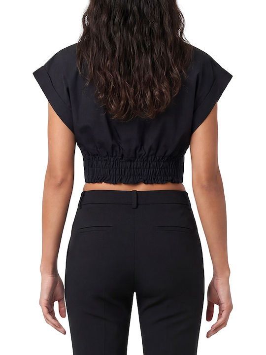 Twenty 29 Damen Twenty 29 Baumwolliges Ärmelloses Crop-Top mit V-Ausschnitt Schwarz