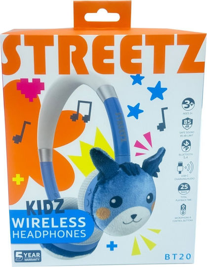 Streetz BT20 Wireless / Wired Kids' On Ear Headphones with 25 Hours Playing Time Blue
