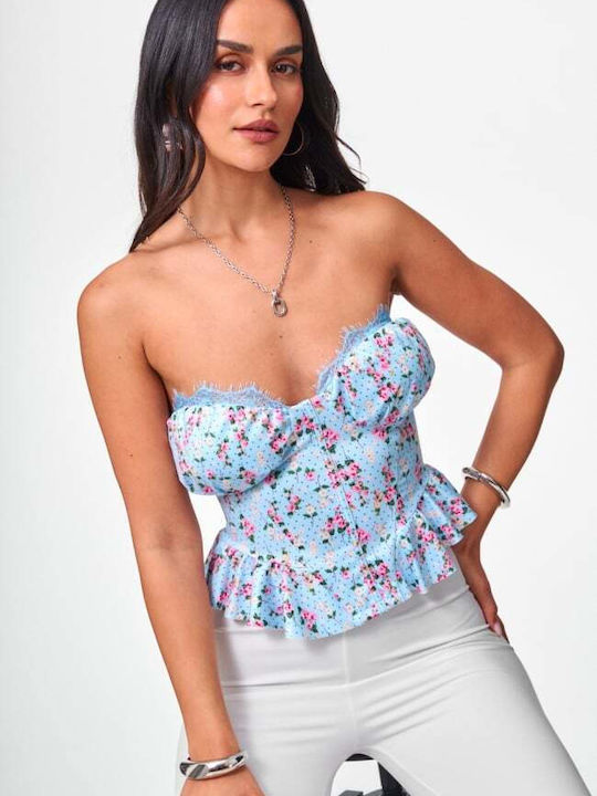Women's Crop Top Floral Light Blue