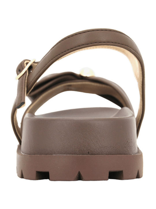 Nether Leder Damen Flache Sandalen Braun AM7961 Y929D908 DS-07