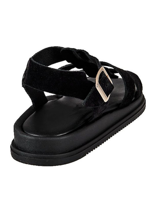 Leather Women's Flat Sandals Flatforms Black