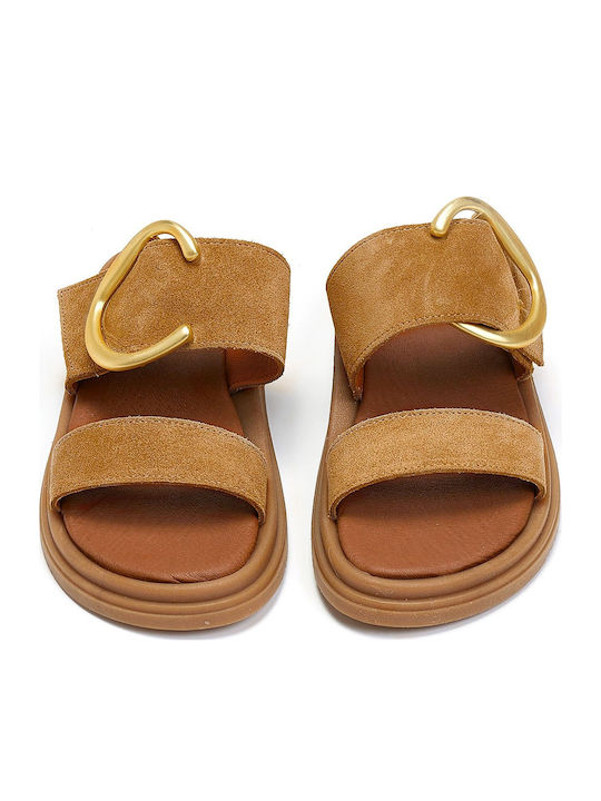 Deri Leder Flache Damen Sandalen Flatforms Braune