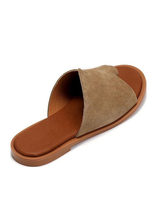 Leather Women's Flat Sandals Brown