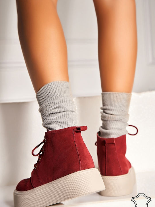 Wildleder Stiefeletten Damen Burgundisch
