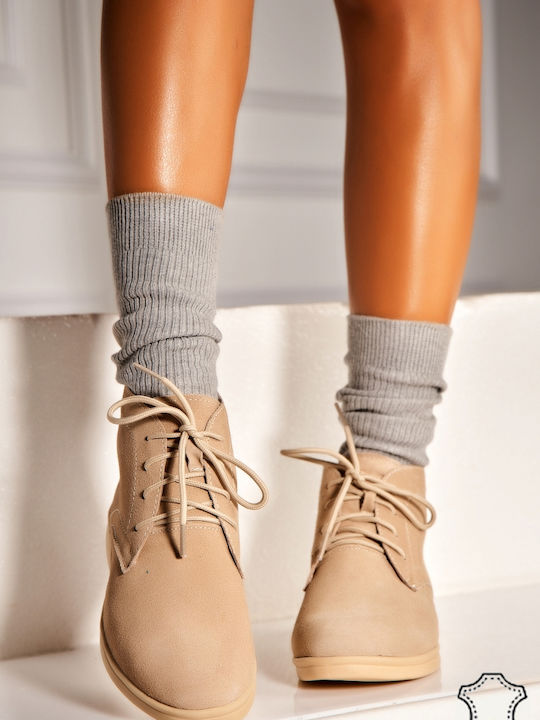 Wildleder Damen Stiefeletten Beige
