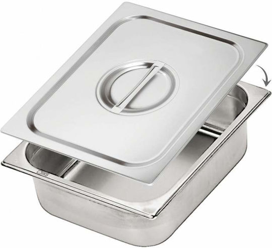 Tavă Gastronorm Din Oțel Inoxidabil Siks Cu Capac Inclus Depozitare Bucătărie Salate Sosuri Alimentar Compatibil Cuptor Frigider Vitrină Stivuibil Capacitate 8,6l Dimensiuni 32,5 Cm X 26,5 Cm X 10 Cm Adâncime Gn Argintiu
