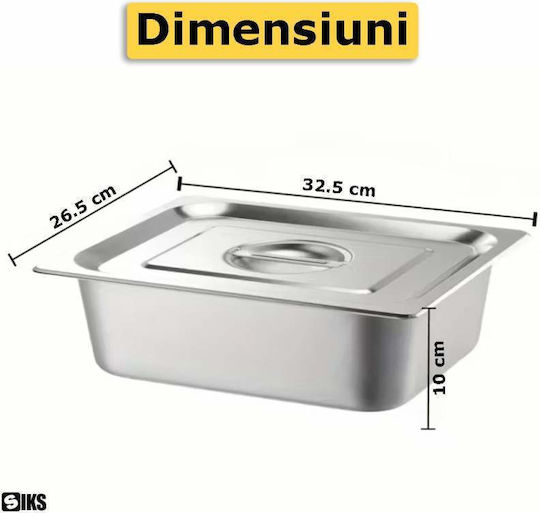 Tavă Gastronorm Din Oțel Inoxidabil Siks Cu Capac Inclus Depozitare Bucătărie Salate Sosuri Alimentar Compatibil Cuptor Frigider Vitrină Stivuibil Capacitate 8,6l Dimensiuni 32,5 Cm X 26,5 Cm X 10 Cm Adâncime Gn Argintiu