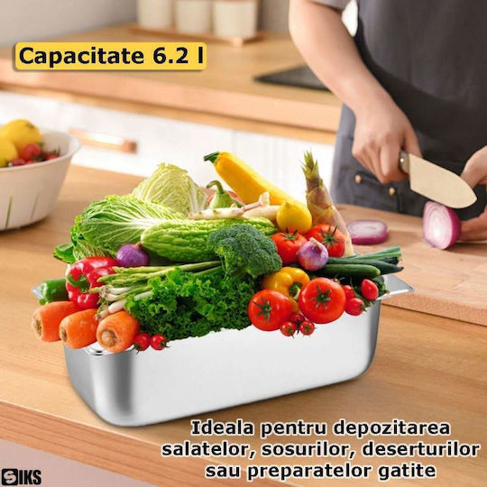 Tavă Gastronorm Din Oțel Inoxidabil Siks Cu Capac Inclus Depozitare Bucătărie Salate Sosuri Alimentar Compatibil Cuptor Frigider Vitrină Stivuibil Capacitate 6.2l Dimensiuni 32,5 Cm X 17,5 Cm X 10 Cm Adâncime Gn Argintiu