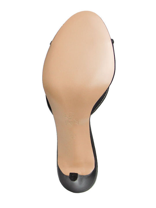 Leather Mules With High Heel In Black Colour