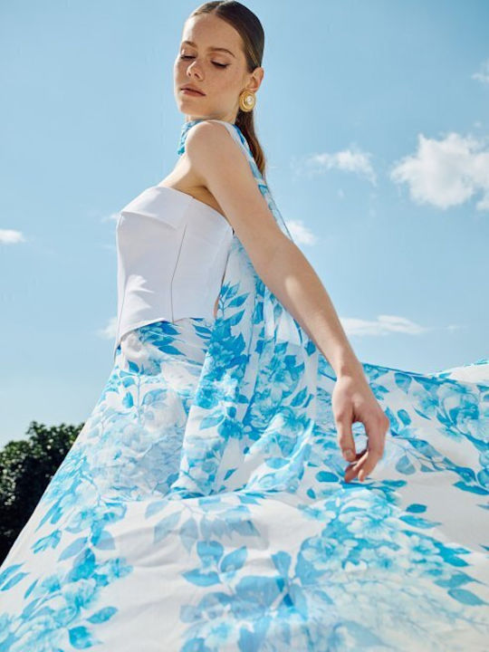 Maxi Skirt Floral Light Blue