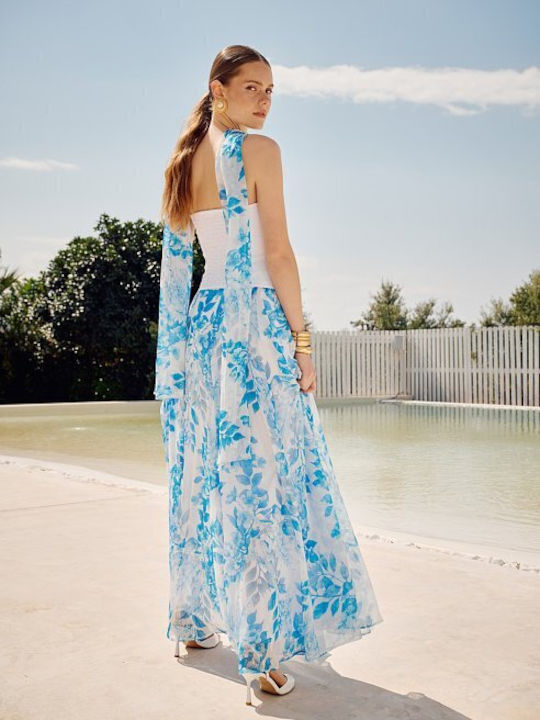 Maxi Skirt Floral Light Blue